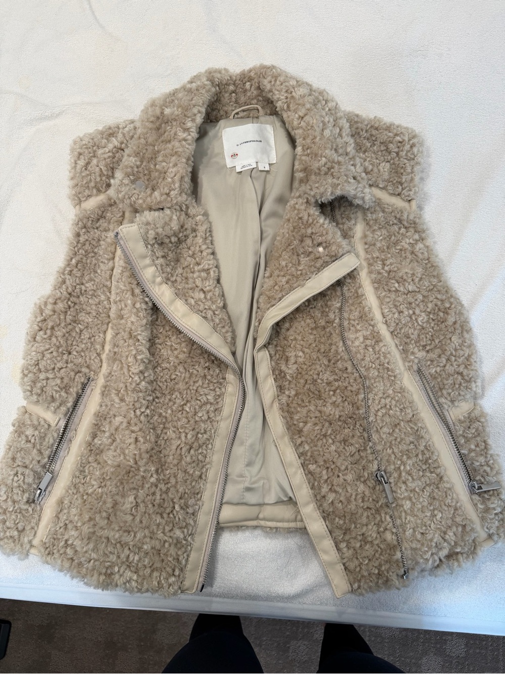 Anthropologie Shearling Moto Vest - Taupe